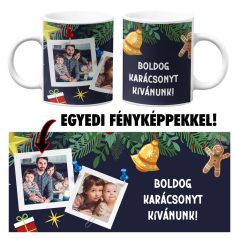   Karácsonyi bögre - Boldog Karácsonyt kék hátteres egyedi fényképpel